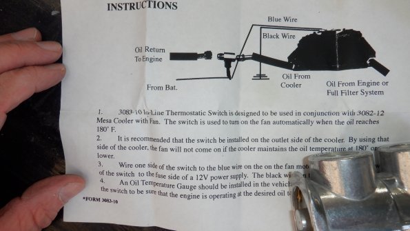 instructions for oil thermostat for secondary cooler