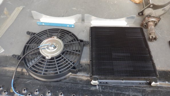 secondary oil cooler with fan and mounting brackets