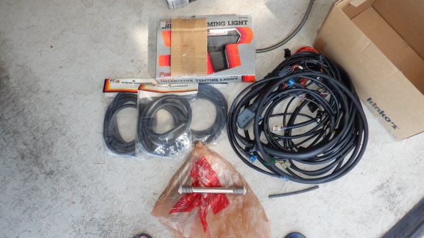 timing gun, Haltech wiring harness, pushrod tube, cable protectors